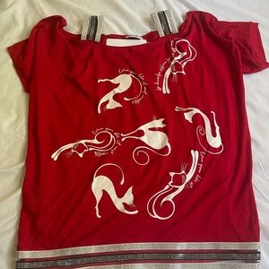 Red Cat Print Women's Top